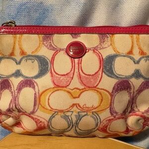 Coach Pink and Red Cosmetic Bag Signature Collection